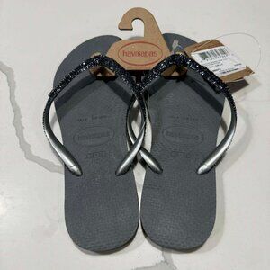 Havaianas Women's Slim Glitter II Flip Flop Sandal Steel Grey US 6